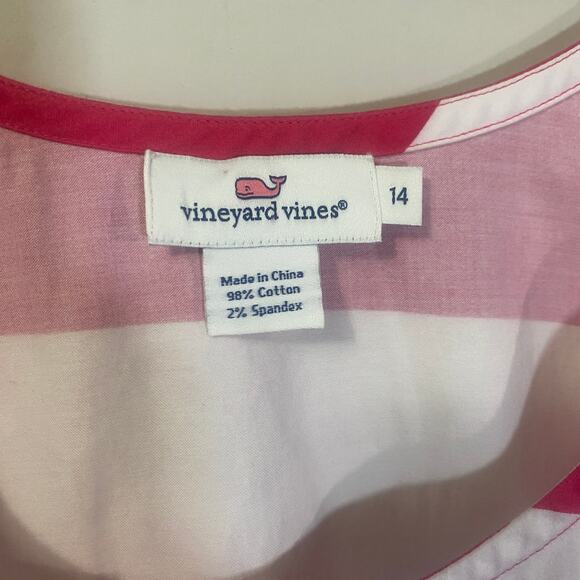 Vineyard Vines White Pink Block Stripe Sleeveless Top Side Tie Sz 14 - Picture 3 of 6